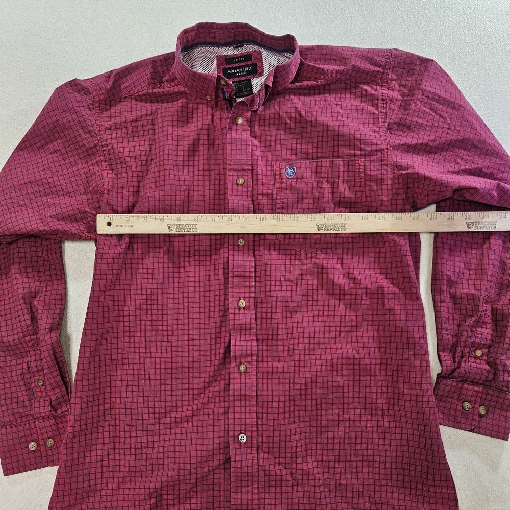 Ariat Pro Series Shirt Large Red Plaid Western Vent Fitted Button Down - Picture 4 of 9